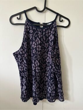 Kismet Navy Lace Floral Camisole with Lavender Underlay